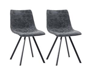 2x Dining Chairs Black Faux Leather Dinner Room Kitchen Side Seating