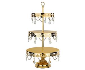 3-Tier Crystal-Draped Cupcake Stand | Gold Plated | Le Gala Collection