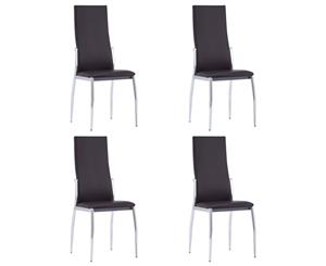 4x Dining Chairs Brown Faux Leather Kitchen Cafe Chair Guest Side Seat