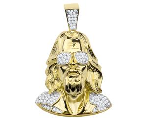 925 Sterling Silver Micro Pave Pendant - JESUS with SHADES - Gold
