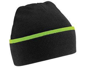 Beechfield Unisex Knitted Winter Beanie Hat (Black/Lime Green) - RW251