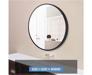 Black Aluminum Framed Round Bathroom Wall Mirror with Brackets Makeup Mirror 600x600x40mm