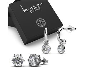 Boxed 2 Pairs of White Gold Earrings Set Embellished with Swarovski Crystals