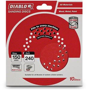 Diablo 150mm 240-Grit Multi-Hole Velcro Sanding Disc - 10 Piece