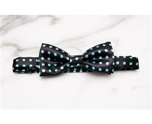Eleanor Victoria - Boy's Bow Ties - Adjustable - Black/Aqua Spots