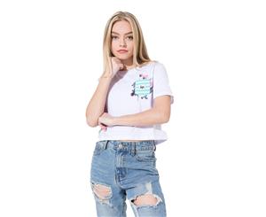 Hype White Rose Pocket Kids Girls Crop T-Shirt - White