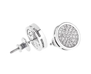 Iced Out Bling Micro Pave Earrings - ROUND 10mm - Silver