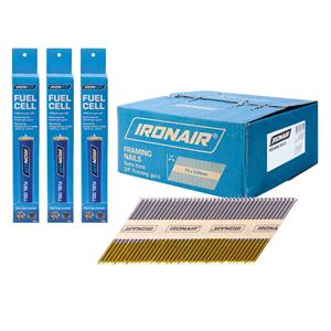 Ironair 75mm D-Clip Framing Nails & 3 Gas Fuel Cell Pack Box TTKIT900