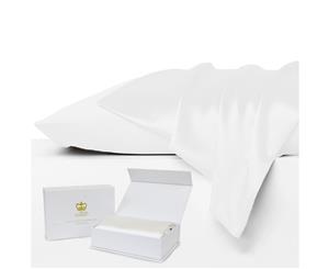 Luxor Crown Set of 2 Mulberry Silk Pillowcases WHITE