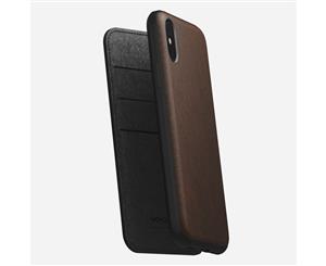 Nomad Horween Leather Rugged Folio Wallet Case For iPhone X / XS - Rustic Brown