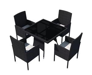 Outdoor Dining Set 9 Piece Poly Rattan Black Glass Top Table Chairs