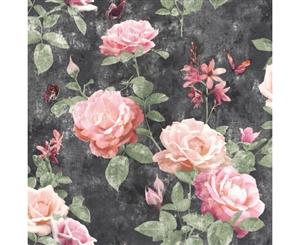 Rasch Portfolio Vintage Rose Wallpaper Pink/Charcoal (215014)