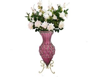 SOGA 67cm Purple Glass Tall Floor Vase and 12pcs White Artificial Fake Flower Set