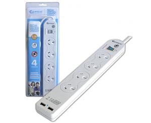 Sansai 4-Way Power Board w/ 2.1A USB Outlet Surge Protected 1m Lead Cord 10A