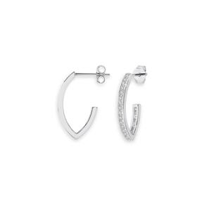 Silver Long CZ Half Hoop Earrings
