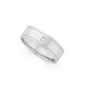 Silver Square CZ In Lined Polished Band Ring