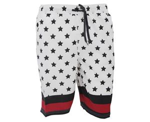 Soulstar Mens Byte Stars & Stripes Pattern Swim Shorts (White/Black/Red) - SWIM574