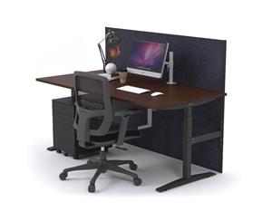 Stand Up - Manual Height Adj T Desk Black Frame [1200L x 800W] - wenge ash fabric