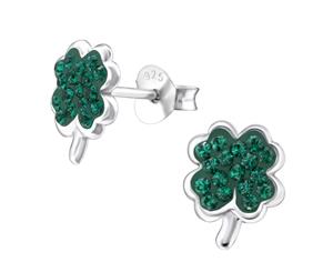 Sterling Silver Kids Emerald Clover Stud earrrings made with Swarovski Crystal
