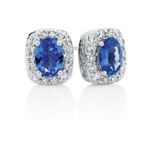Stud Earrings with Tanzanite & 3/4 Carat TW of Diamonds in 14ct White Gold