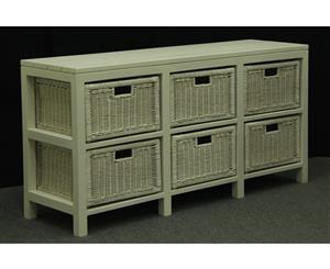 Timber Sideboard Unit w/ 6 Rattan Drawers in White