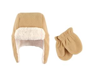 Unisex Baby Tan Sherpa Hat with Mittens Set 0-6 Months By Hudson Baby