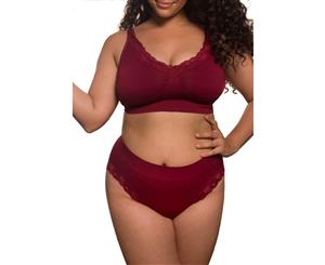 Venus Lace Double Support and Lace High Cut Brief Set - Burgundy