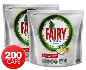 2 x 100pk Fairy Platinum All In One Dishwashing Caps Lemon