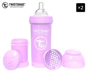 2 x Twistshake Anti-Colic 260mL Baby Bottle - Pastel Purple