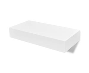 2x Floating Wall Shelves with Drawers White 48cm Hanging Display Unit