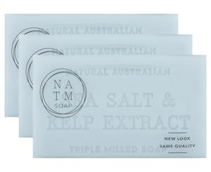 3 x Natural Australian Triple Milled Soap Bar Soap Sea Salt & Kelp Extract 200g