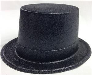 6x Glitter Top Hat Fancy Party Plastic Costume Tall Cap Fun Dress Up Bulk New - Black - Black