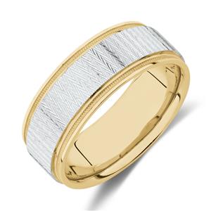 8mm Patterned Ring in 10ct Yellow & White Gold
