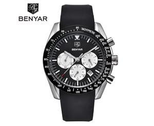 BENYAR Fashion Black Dial Chronograph Silicone Strap Quartz Watches for Father's Gift