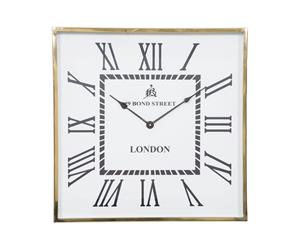 BOND STREET Small 31cm Square Wall Clock with Brass Surround and Black Face