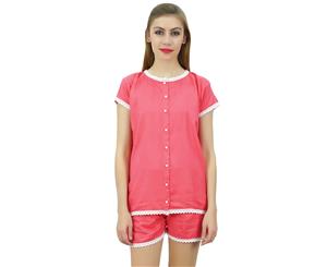 Bimba Womens Peach Buttondown Lace Pj Set Rayon Night Shirt Shorts Set Dress