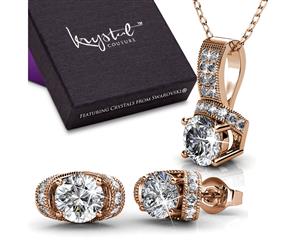 Boxed Necklace & Earrings Set Embellished with Swarovski crystals -Rose Gold/Clear