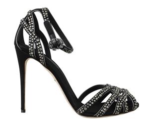 Dolce & Gabbana Black Leather Crystal Stilettos