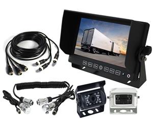 Elinz 7" Monitor Caravan 2 Reversing Camera 4PIN 3AV MIC 12V 24V Trailer Cable Coil White Camera