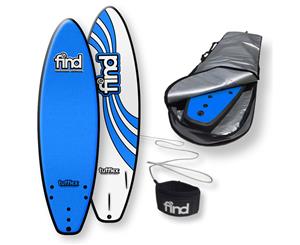 FIND 6Ɔ" Tufflex Thruster Soft Surfboard Softboard + Cover + Leash Package - Blue