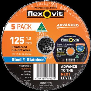 Flexovit 125 x 1.0 x 22.23mm Black Metal Cut Off Wheel - 5 Pack
