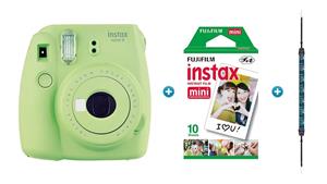 Instax Mini 9 Instant Camera - Lime Green with Arrow Strap & 10 Pack of Film