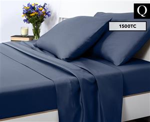 Luxury Living 1500TC Queen Bed Sheet Set - Denim Blue