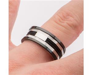 Men's Stainless Steel IP Black Lines Cables Ring
