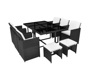 Outdoor Dining Set 27 Piece Black Poly Rattan Garden Table Chair Stool