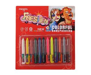 Pack Face & Body Painting Crayons Set 12 Bright Colours Ezy Grip Casings