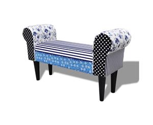 Patchwork Sofa Bench Ottoman Seat Foot Stool Blue Chair Bedside Retro Couch