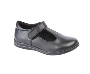 Roamers Childrens Girls Touch Fastening T-Bar Leather School Shoes (Black) - DF1405