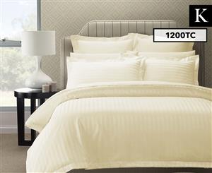 Royal Comfort 1200TC Damask Stripe King Bed Quilt Cover Set - Pebble