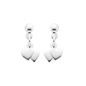 Silver Double Heart Drop Earrings
